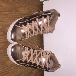 Metallic Rose Gold Wedge Sneakers